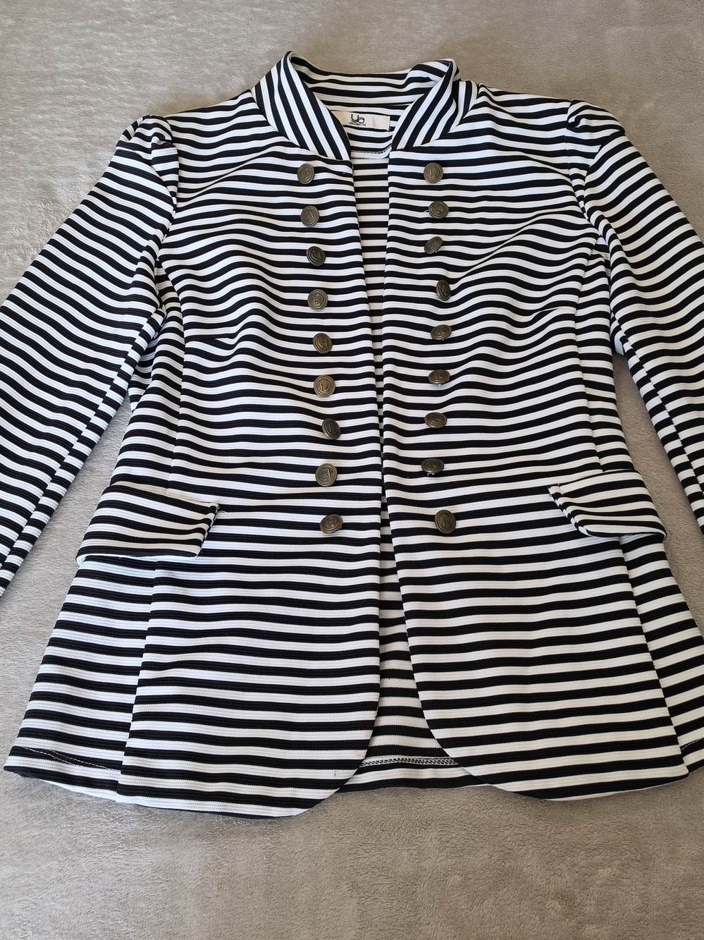 Ya Los Angeles Black & White Striped Military-Style Blazer